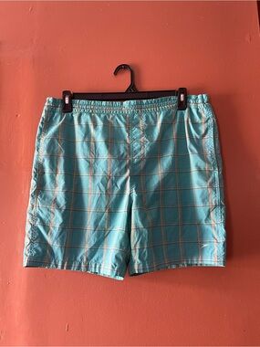 Speedo Aqua Plaid Swim Trunks w/ lots of Pockets Size M
